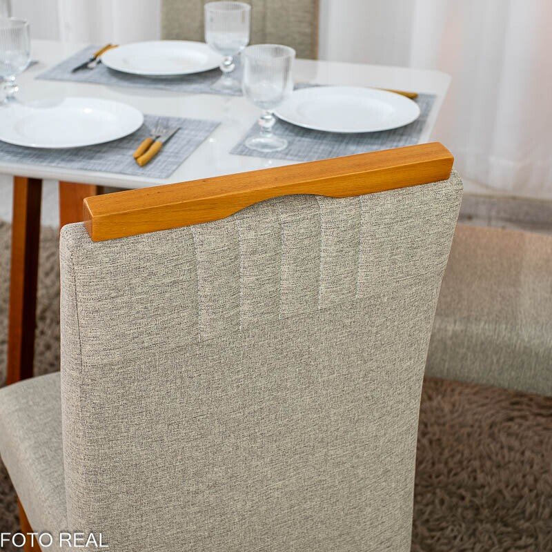 Mesa de Jantar Bali 120x80 Vidro Off Base Madeira + 4 Cadeiras Atlanta Linho Bege Cru Minas Plac - Entregue Montada - Imagem 6