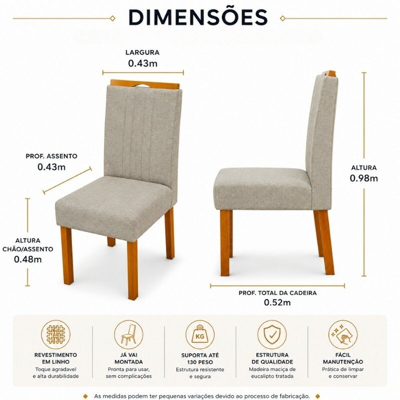Mesa de Jantar Bali 120x80 Vidro Off Base Madeira + 4 Cadeiras Atlanta Linho Bege Cru Minas Plac - Entregue Montada - Imagem 11