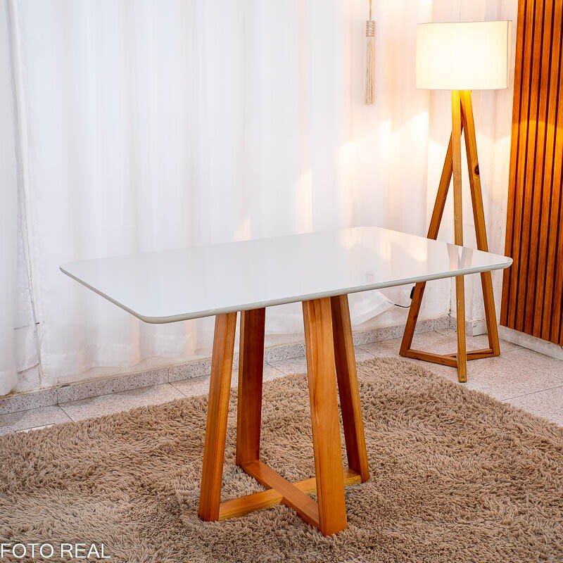 Mesa de Jantar Bali 120x80 Vidro Off Base Madeira + 4 Cadeiras Atlanta Linho Bege Cru Minas Plac - Entregue Montada - Imagem 7