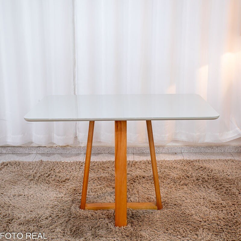 Mesa de Jantar Bali 120x80 Vidro Off Base Madeira + 4 Cadeiras Atlanta Linho Bege Cru Minas Plac - Entregue Montada - Imagem 10