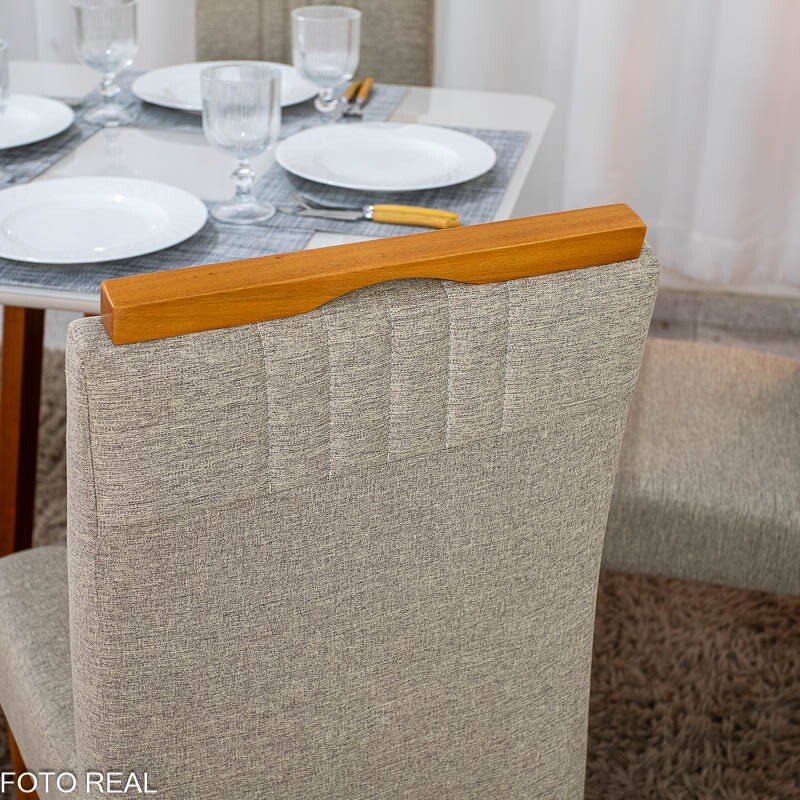 Mesa de Jantar Bali 90x90 Vidro Off Base Madeira + 4 Cadeiras Atlanta Linho Bege Cru Minas Plac - Entregue Montada - Imagem 5