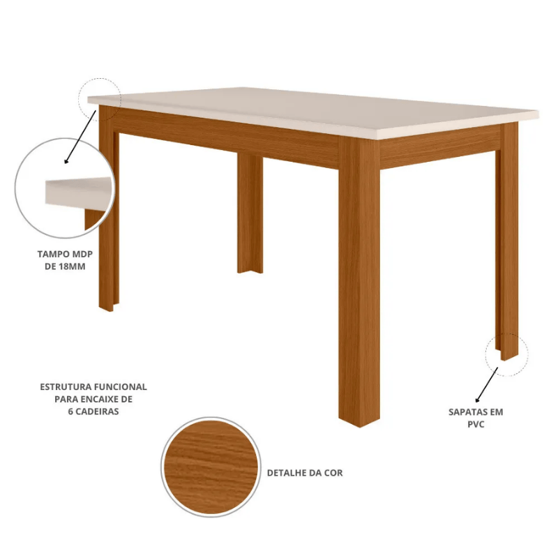 Mesa de Jantar Bellagio 150x80 Freijó UV Tampo Off White + 6 Cadeiras Milano Freijó UV/Savana - Poliman - Imagem 2