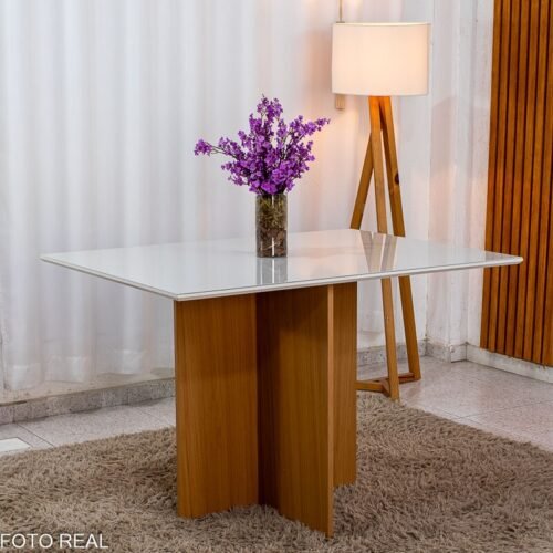 Base Mesa de Jantar Helo 120x90 Vidro Off Base Freijó - Poliman