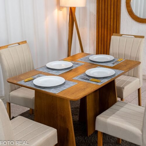 Alternative view of Mesa de Jantar Londres Tampo 120x80 Londres Cinamomo Cel Móveis + 4 Cadeiras Gabi Linho Bege Estrutura Madeira Bom Lar - Entregue Montada