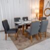 Mesa de Jantar Pedro 160x80 Vidro Off Base Madeira + 6 Cadeiras Lisboa Veludo Cinza 507 Art Assento - Entregue Montada