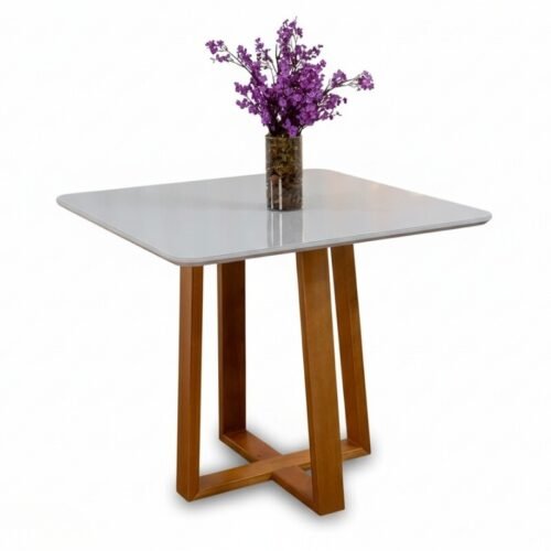 Base Mesa de Jantar Pedro 90x90 Vidro Off Base Madeira Art Assento - Entregue Montada