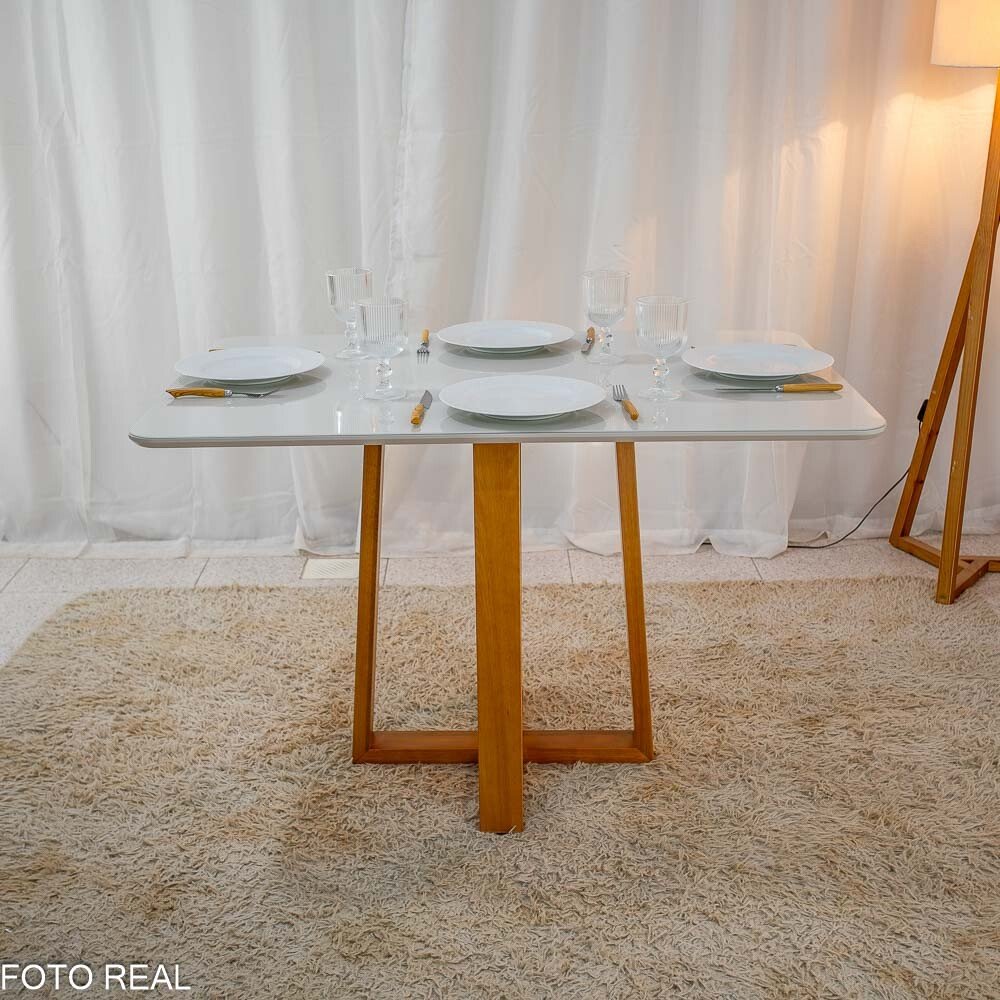 Mesa de Jantar Pedro 120x80 Vidro Off Base Madeira + 4 Cadeiras Gênova Veludo Preto 504 Art Assento - Entregue Montada - Imagem 6