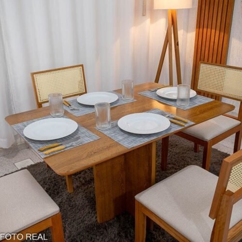 Alternative view of Mesa de Jantar Salina 120x80 Tampo Londres Cinamomo Cel Móveis + 4 Cadeiras Santorini Linho Bege Minas Plac