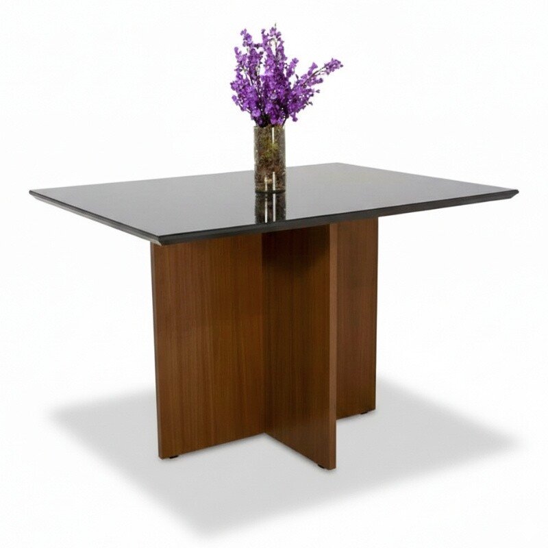 Base Mesa de Jantar Helo 120x90 Vidro Preto Base Mel - Poliman