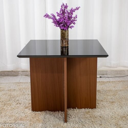 Alternative view of Base Mesa Jantar Helo 90×90 Vidro Preto Base Mel - Poliman