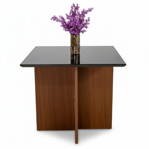 Base Mesa Jantar Helo 90×90 Vidro Preto Base Mel - Poliman