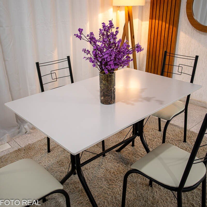Conjunto Paraty C/4 Cad. Assento Creme Base Cabo Frio Preto Fosco 120x75 Tampo Pedra Off - Teixeira - Imagem 3
