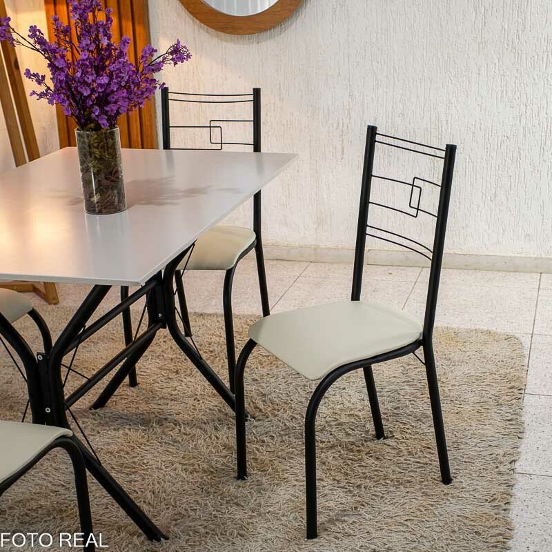 Conjunto Paraty C/4 Cad. Assento Creme Base Cabo Frio Preto Fosco 120x75 Tampo Pedra Off - Teixeira - Imagem 4