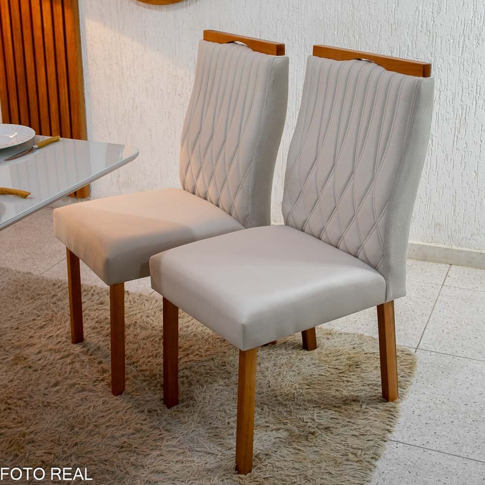 Mesa de Jantar Pedro 120x80 Vidro Off Base Madeira + 4 Cadeiras Gênova Veludo Bege 512 Art Assento - Entregue Montada - Imagem 4