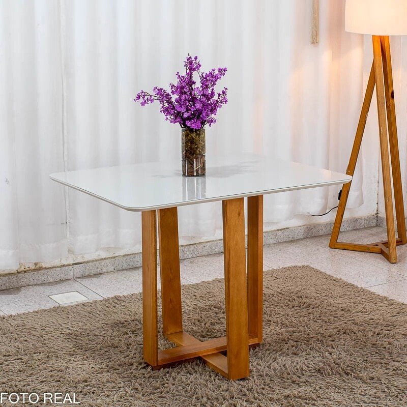 Mesa Tóquio 100x80 Vidro Off Base Madeira + 4 Cadeiras Londres Linho Prata Estrutura Madeira Minas Plac - Entregue Montada - Imagem 12