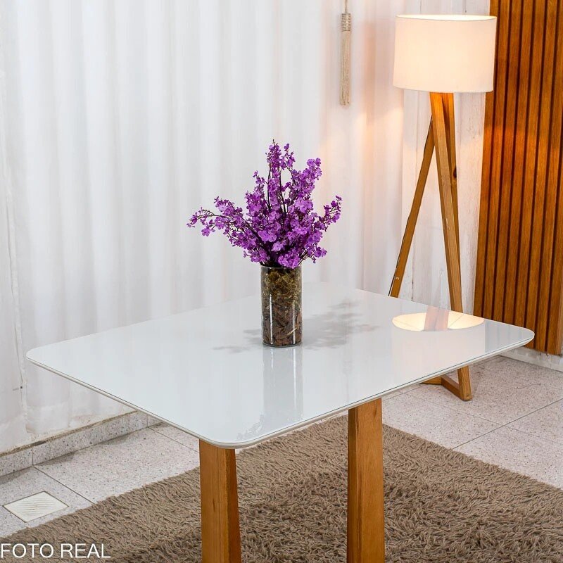Mesa Tóquio 100x80 Vidro Off Base Madeira + 4 Cadeiras Londres Linho Prata Estrutura Madeira Minas Plac - Entregue Montada - Imagem 14