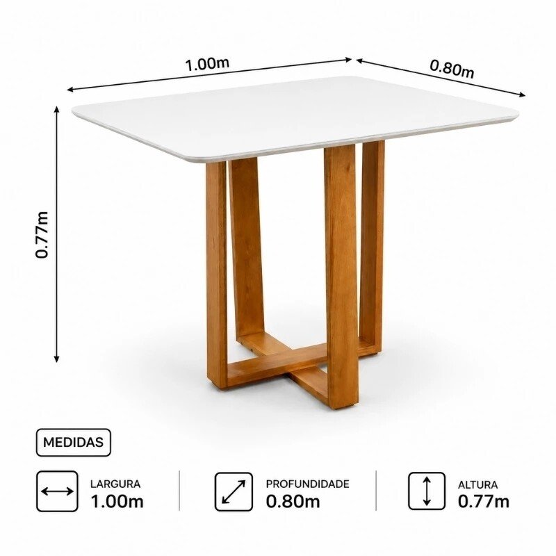 Mesa Tóquio 100x80 Vidro Off Base Madeira + 4 Cadeiras Londres Linho Prata Estrutura Madeira Minas Plac - Entregue Montada - Imagem 11
