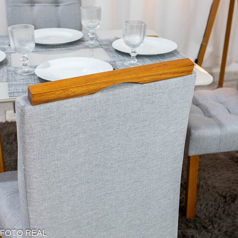 Mesa Tóquio 100x80 Vidro Off Base Madeira + 4 Cadeiras Londres Linho Prata Estrutura Madeira Minas Plac - Entregue Montada - Imagem 7