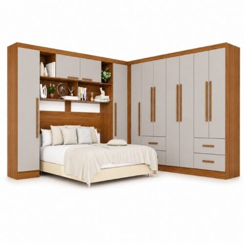 Alternative view of Modulado Apolo Premium Cinamomo/Off para Cama até 1,60m + Módulo Canto Fortaleza Cinamomo/Off + Guarda-roupa Texas Premium Cinamomo/Off 6 Portas 4 Gavetas - Sallêto