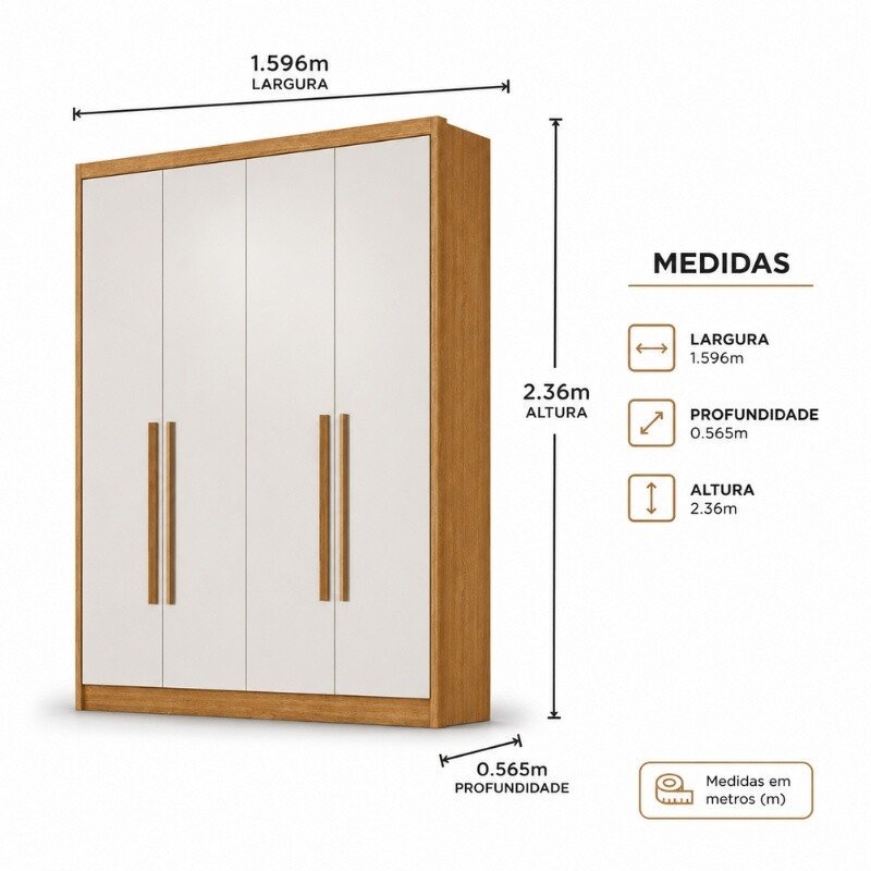 Módulo 1,59m Rizon 4 Portas 3 Gavetas New Cumaru/Fendi - Novo Horizonte - Imagem 3