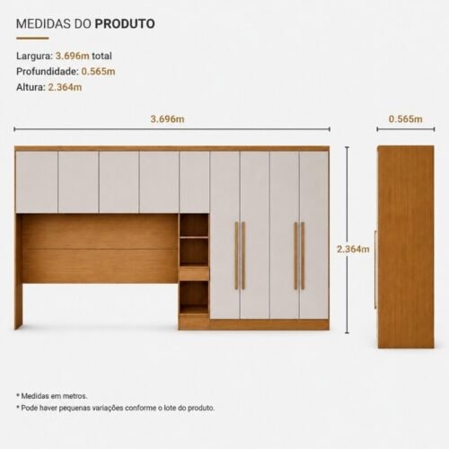 Alternative view of Quarto Modulado Casal Rizon Cumaru/Fendi: Guarda-roupa Rizon 4 Portas + Criado Rizon + Rizon Aéreo 1.67m 4 Portas - Novo Horizonte