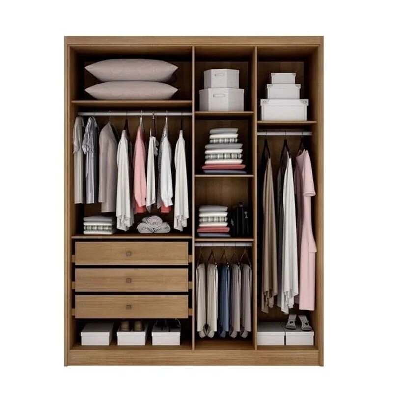 Quarto Modulado Solteiro Rizon Cumaru/Fendi: Guarda-roupa Rizon 4 Portas + Criado Rizon + Rizon Aéreo Solteiro 2 Portas - Novo Horizonte - Imagem 10
