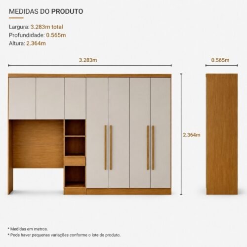 Alternative view of Quarto Modulado Solteiro Rizon Cumaru/Fendi: Guarda-roupa Rizon 4 Portas + Criado Rizon + Rizon Aéreo Solteiro 2 Portas - Novo Horizonte