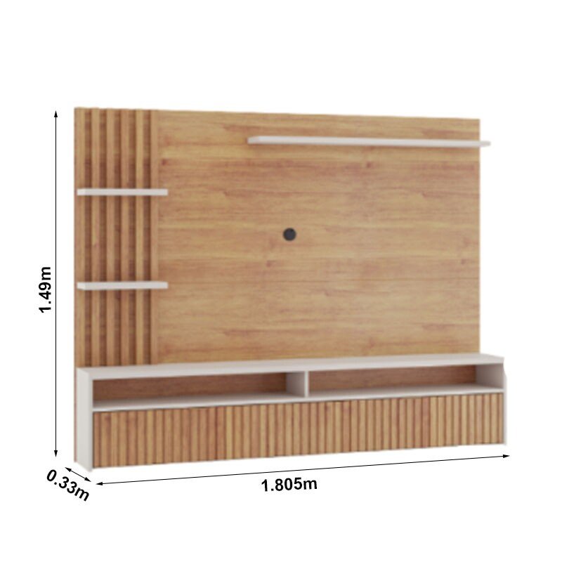 Painel 1,80m Aurora Mel/Off com Detalhe Ripado para TV até 65" - Viero - Imagem 2