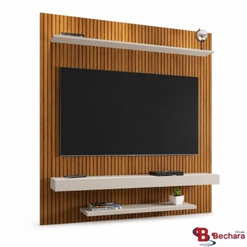 Painel 1,50m Leme Naturalle/Off White com Impressão Ripada 3D para TV até 60" - Bechara
