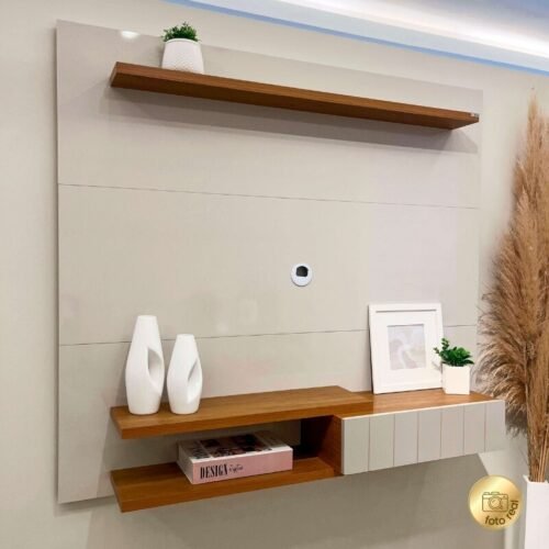 Painel Monza 1,35m Off/Cinamomo para TV até 55" - Artely