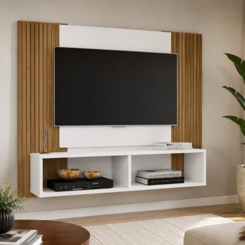 Painel 1,20m Navi Branco com Detalhe Ripado para TV até 47" - Bechara