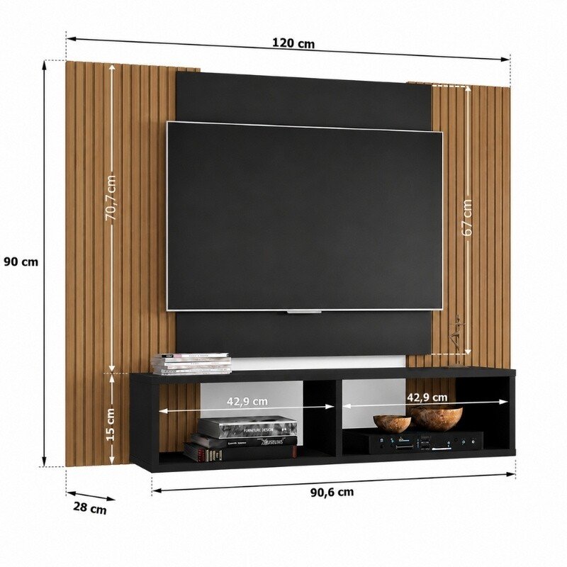 Painel 1,20m Navi Preto com Detalhe Ripado para TV até 47" - Bechara - Imagem 2