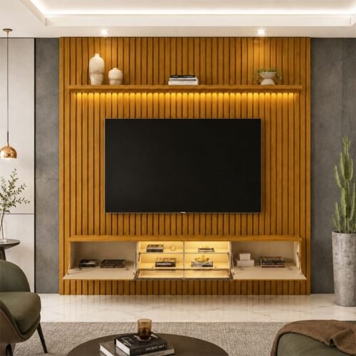 Alternative view of Painel 1,85m Nobre Naturale com Detalhe Ripado + Nicho 1,51m Luminare Naturale com LED para TV até 75" - Gelius
