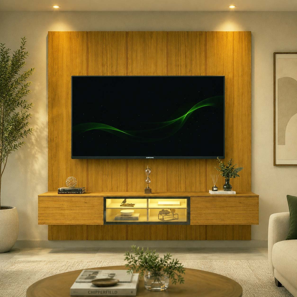 Painel 2,20m Realce Naturale + Nicho 2,15m Luminare Naturale com LED para TV até 85" - Gelius