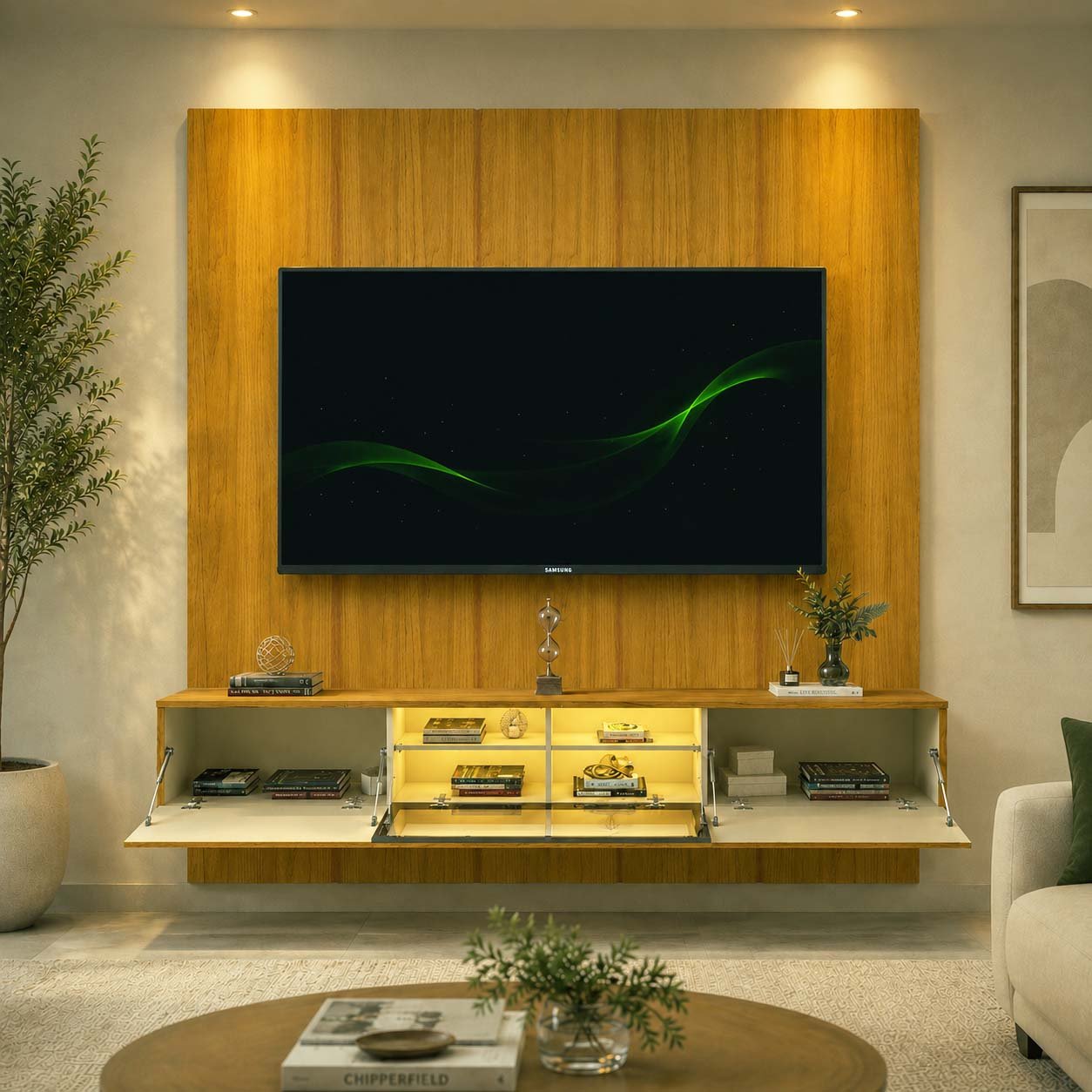 Painel 2,20m Realce Naturale + Nicho 2,15m Luminare Naturale com LED para TV até 85" - Gelius - Imagem 2