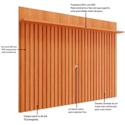 Alternative view of Painel 1,80m Speed Trend Cinamomo com Detalhe Ripado 100% MDF para TV até 70" - Permóbili