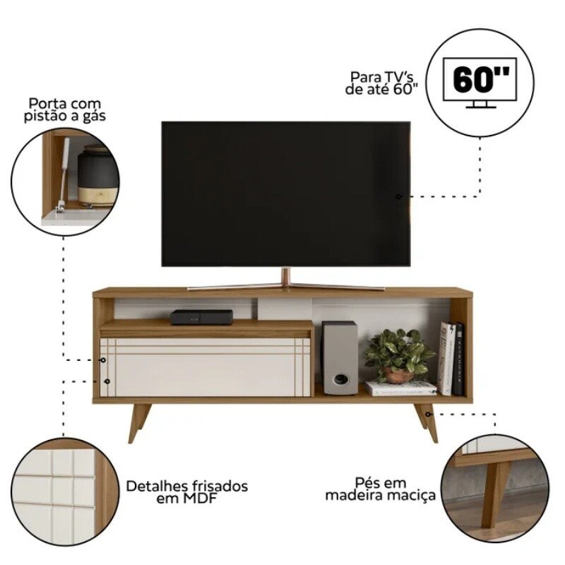 Rack Bancada 1,63m NT 1315 Freijó/Off para TV até 60" - Notável - Imagem 4