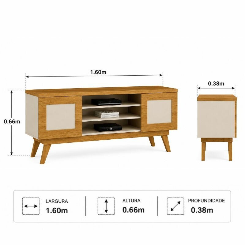 Rack 1,60m Detroit Cinamomo/Off para TV até 65" Valdemóveis - Imagem 4