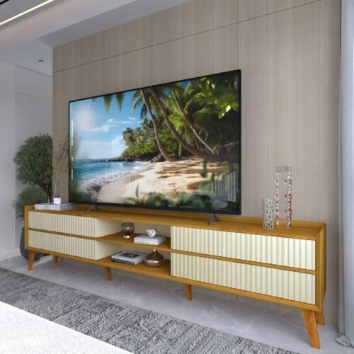 Rack 2,12m Magnífico 212 Nature/Off com Detalhe Ripado para TV até 85" - Gelius