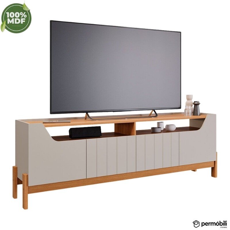 Rack Bancada 1,85m Moema Off/Cinamomo 100% MDF para TV até 70" - Permóbili