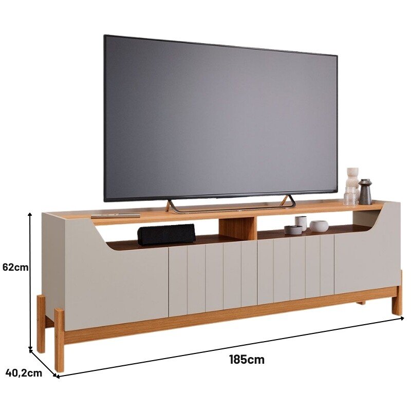 Rack Bancada 1,85m Moema Off/Cinamomo 100% MDF para TV até 70" - Permóbili - Imagem 4
