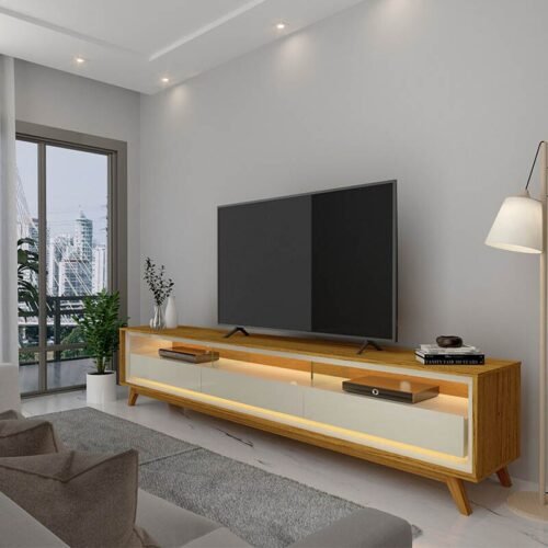 Rack 2,12m Requinte Naturale/Off com LED 100% MDF para TV até 75" - Gelius