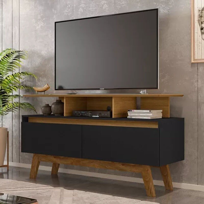Rack Bancada 1,20m Rubi Cinamomo/Preto para TV até 50" - Bechara