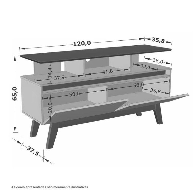 Rack Bancada 1,20m Rubi Cinamomo/Preto para TV até 50" - Bechara - Imagem 3