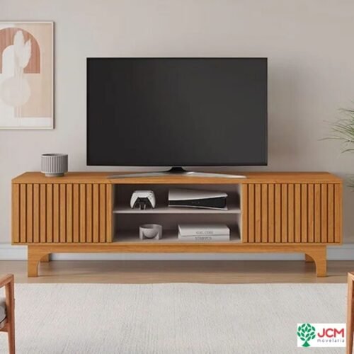 Rack 2,00m Triunfo Cinamomo/Off com Detalhe Ripado para TV até 70" - JCM