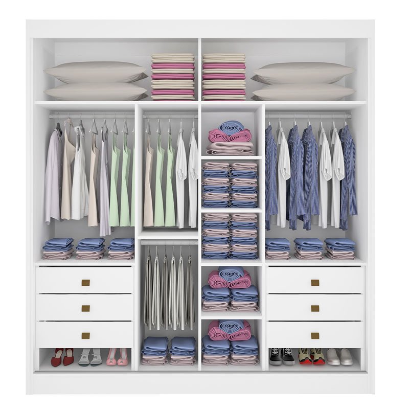 Guarda-roupa Casal 2,20m Titanium Branco Ripado 2 Portas 6 Gavetas 100% MDF com 1 Espelho - D Doro - Imagem 5