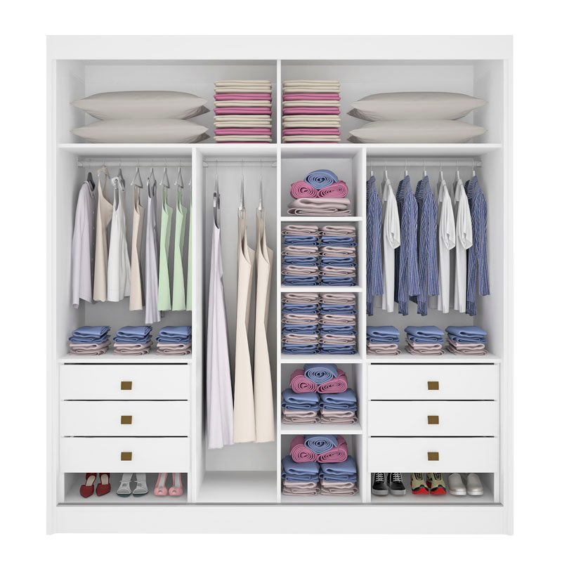 Guarda-roupa Casal 2,20m Titanium Branco Ripado 2 Portas 6 Gavetas 100% MDF com 1 Espelho - D Doro - Imagem 3