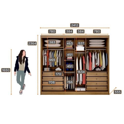 Alternative view of Guarda-roupa Casal 2,41m Diamond Plus Cumaru/Fendi Fosco 3 Portas 8 Gavetas 100% MDF com 1 Espelho - Novo Horizonte