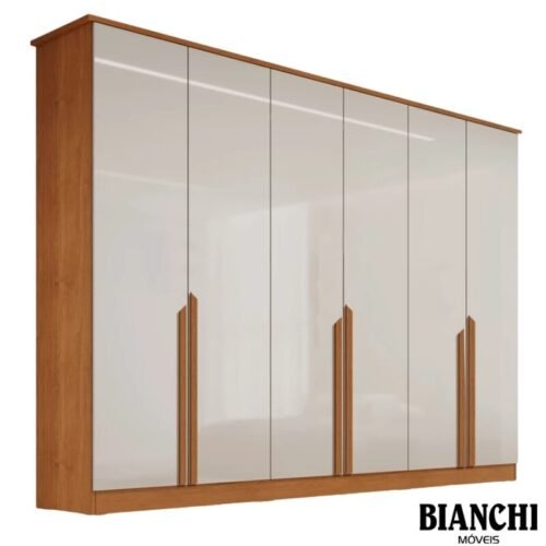 Guarda-roupa Casal 2,30m Bianca Nature/Off 6 Portas 6 Gavetas 100% MDF - Bianchi