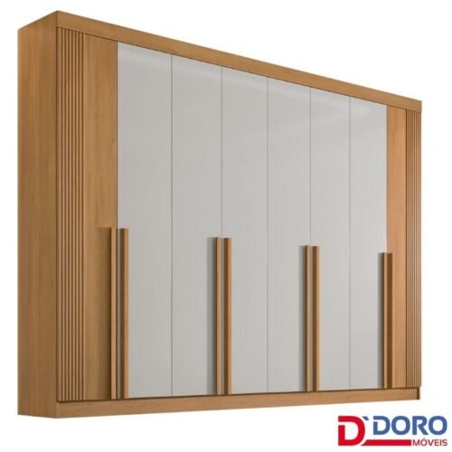 Guarda-roupa Casal 2,75m Daymond Cinamomo/Off Ripado 8 Portas 8 Gavetas 100% MDF - D Doro